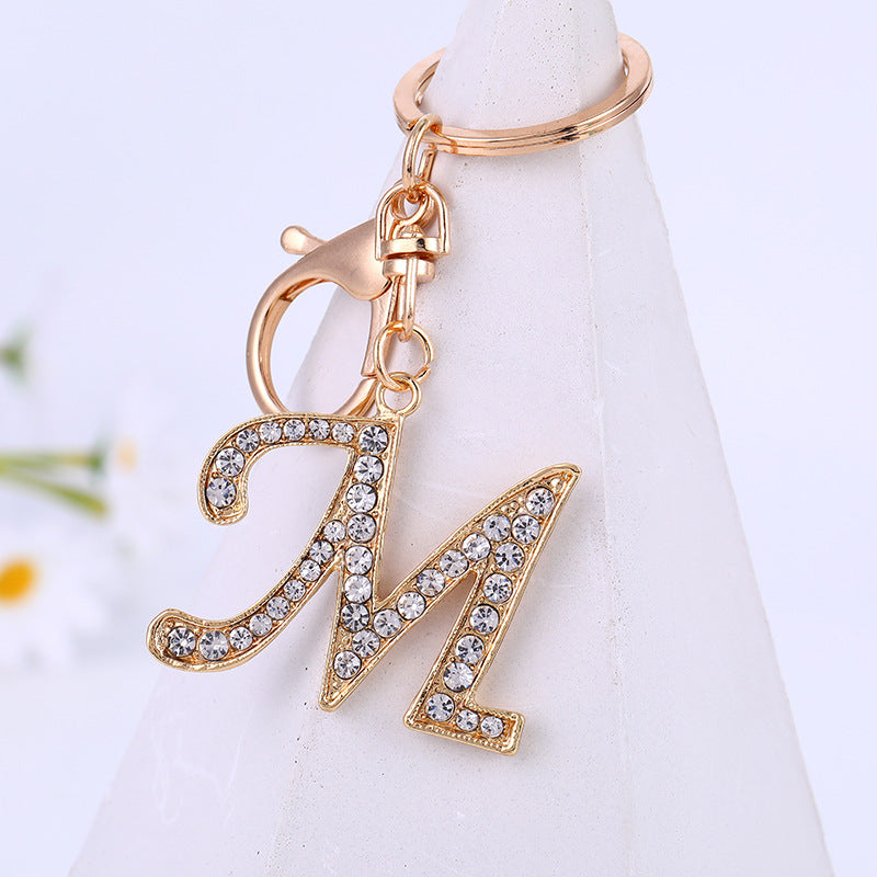 Wholesale Zinc Alloy 26 English Alphabet Rhinestone Keychain